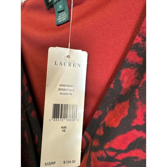 Lauren Ralph Lauren Red Black Stretch Jersey 10 Long Sleeve Holiday Xmas - Picture 3 of 13